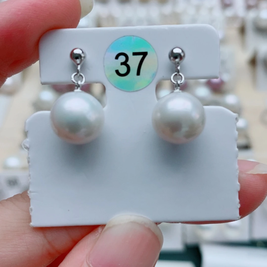 银S925镶嵌耳饰淡水珍珠9-10mm