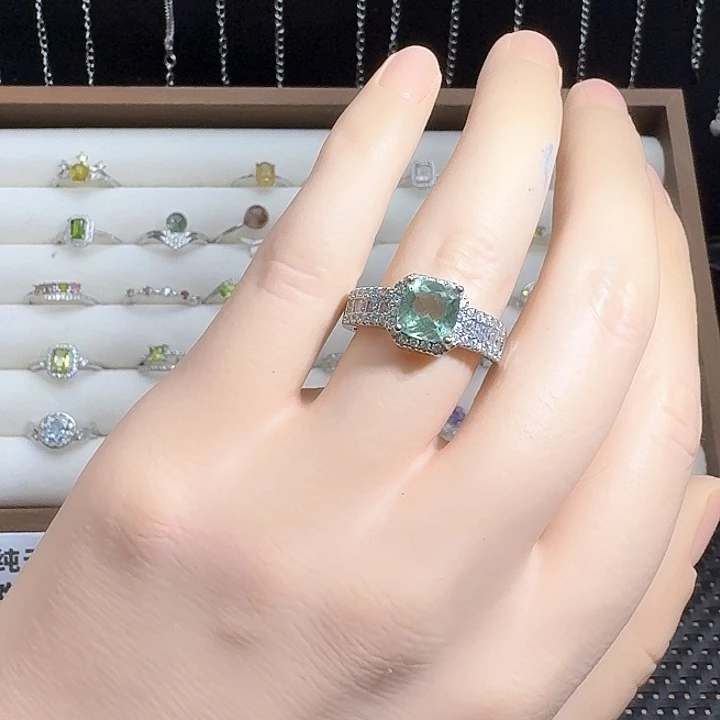 绿水晶戒指银S925镶嵌