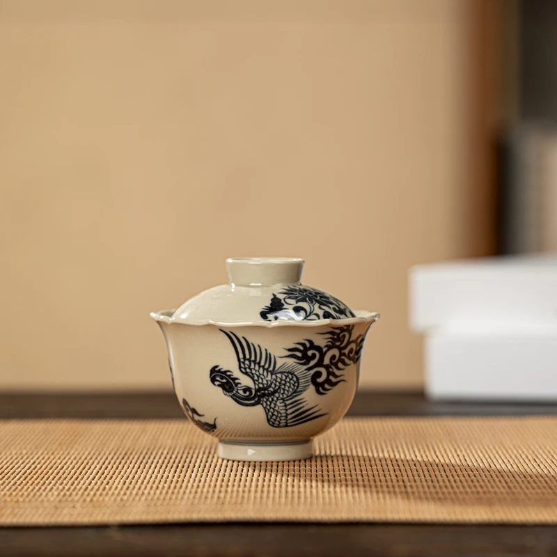 【墨舍名窑】墨舍慕古团凤花口盖碗msmg29