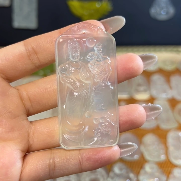 岫玉未镶嵌岫岩白冰挂件山水观音