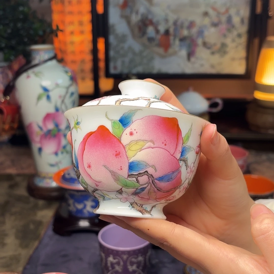 陶独家设计款霸气寿桃盖碗150cc