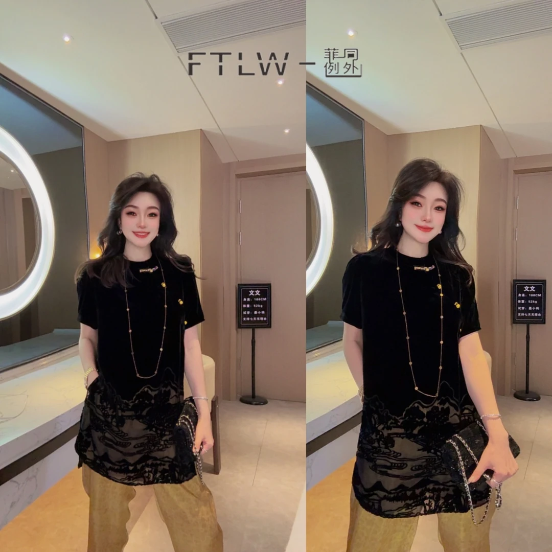 板熙FTLW-【轻奢系列】100%桑蚕丝真丝丝绒连衣裙旗袍-3694