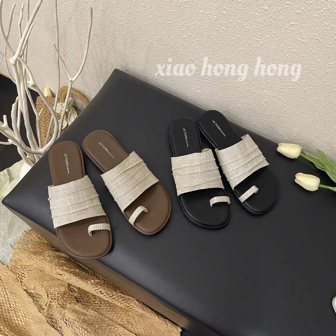 【婷婷】2025夏季新品波西米亚极简风套趾拖鞋平底休闲百搭