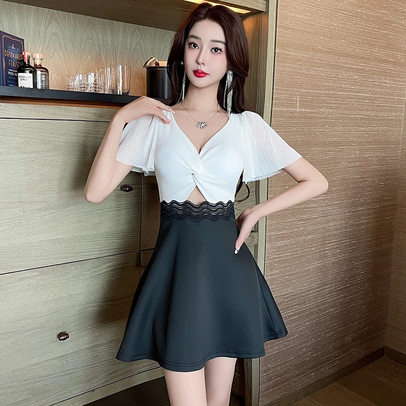 夜总店性感连衣裙女夜场蕾丝显瘦气质时尚夏季温泉遮肚技师