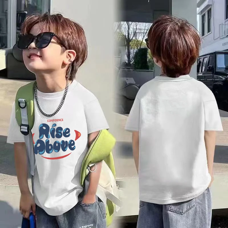 A类字母半袖男童圆领t恤夏季休闲风夏装T恤短袖百搭儿童洋气纯棉