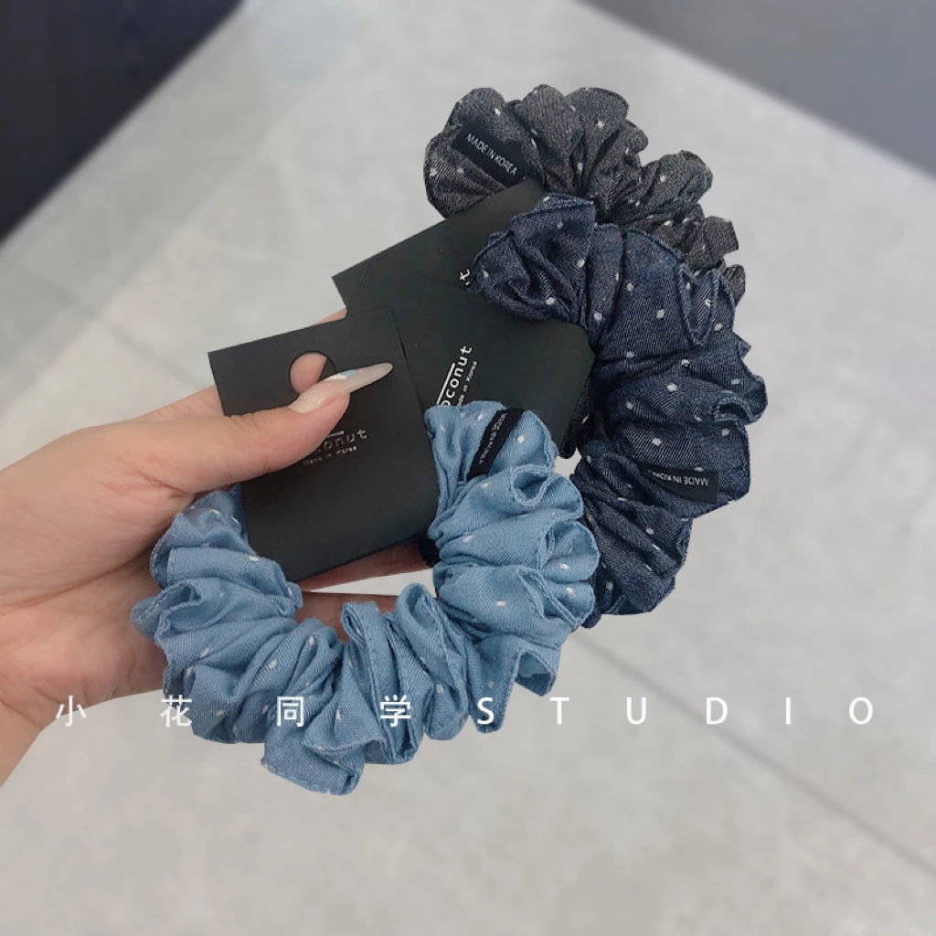 韩国发饰2025新款精致气质浅蓝色深蓝色磨毛牛仔发圈发绳头绳头饰