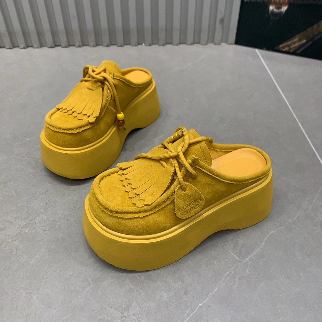 富贵足6677-17韩版时尚厚底6公分复古网红百搭圆头牛反绒皮乐福鞋