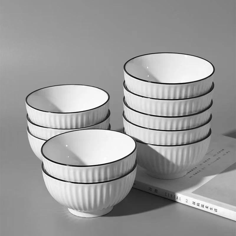 山田陶瓷饭碗新款碗家用吃饭竖纹米饭碗陶瓷餐具高颜值4.5英寸