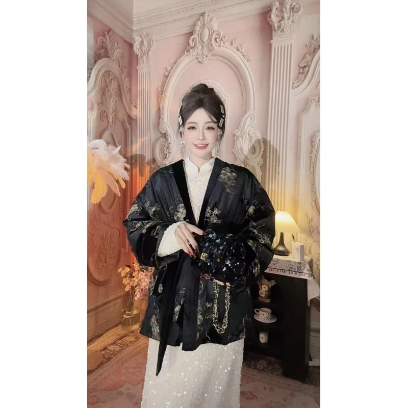 【崔】W0221新中式女装秋冬季复古重工高级感国潮风丝绒加厚外套女