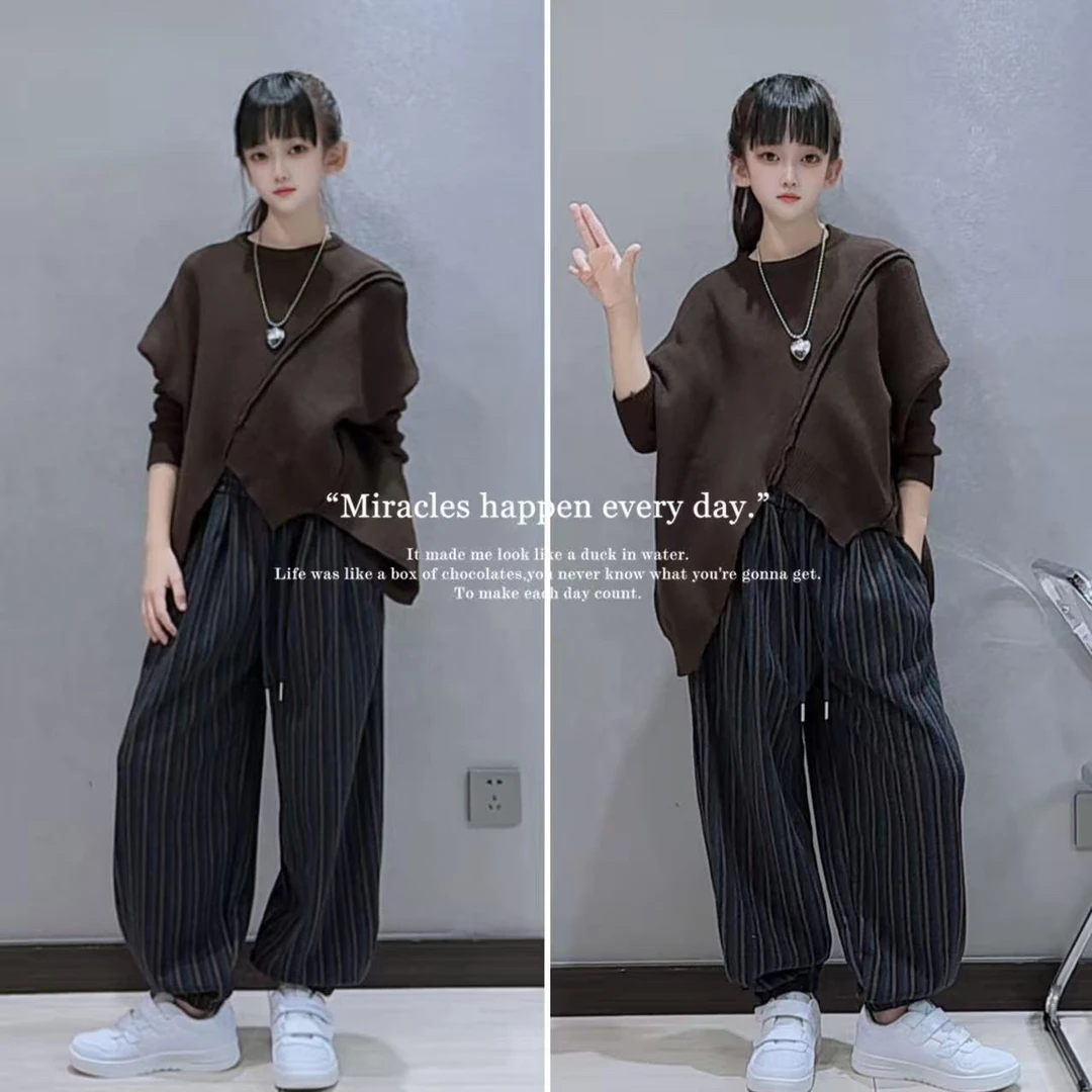 女童秋冬款韩版加厚毛衣套装中大童时髦洋气儿童秋装潮