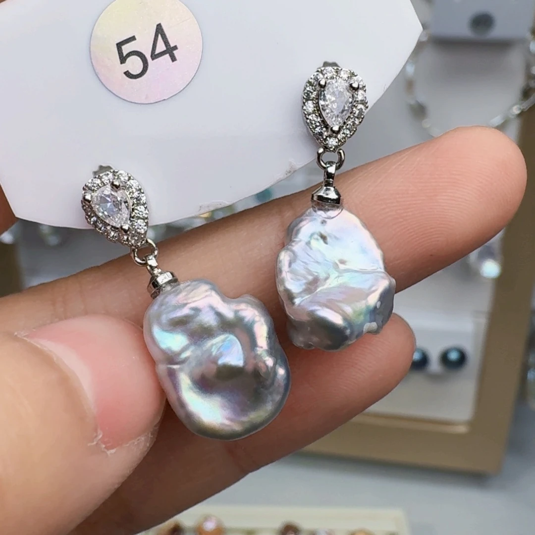 耳饰银S925镶嵌淡水珍珠