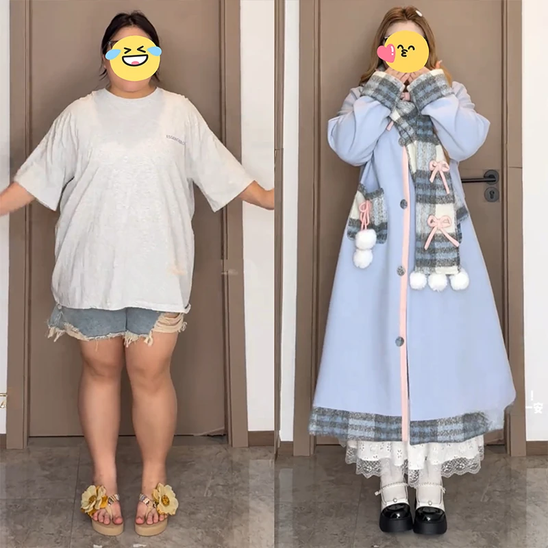 大码胖mm常规冬季毛呢外套宽松厚款直下摆外穿百搭秋冬甜美上衣