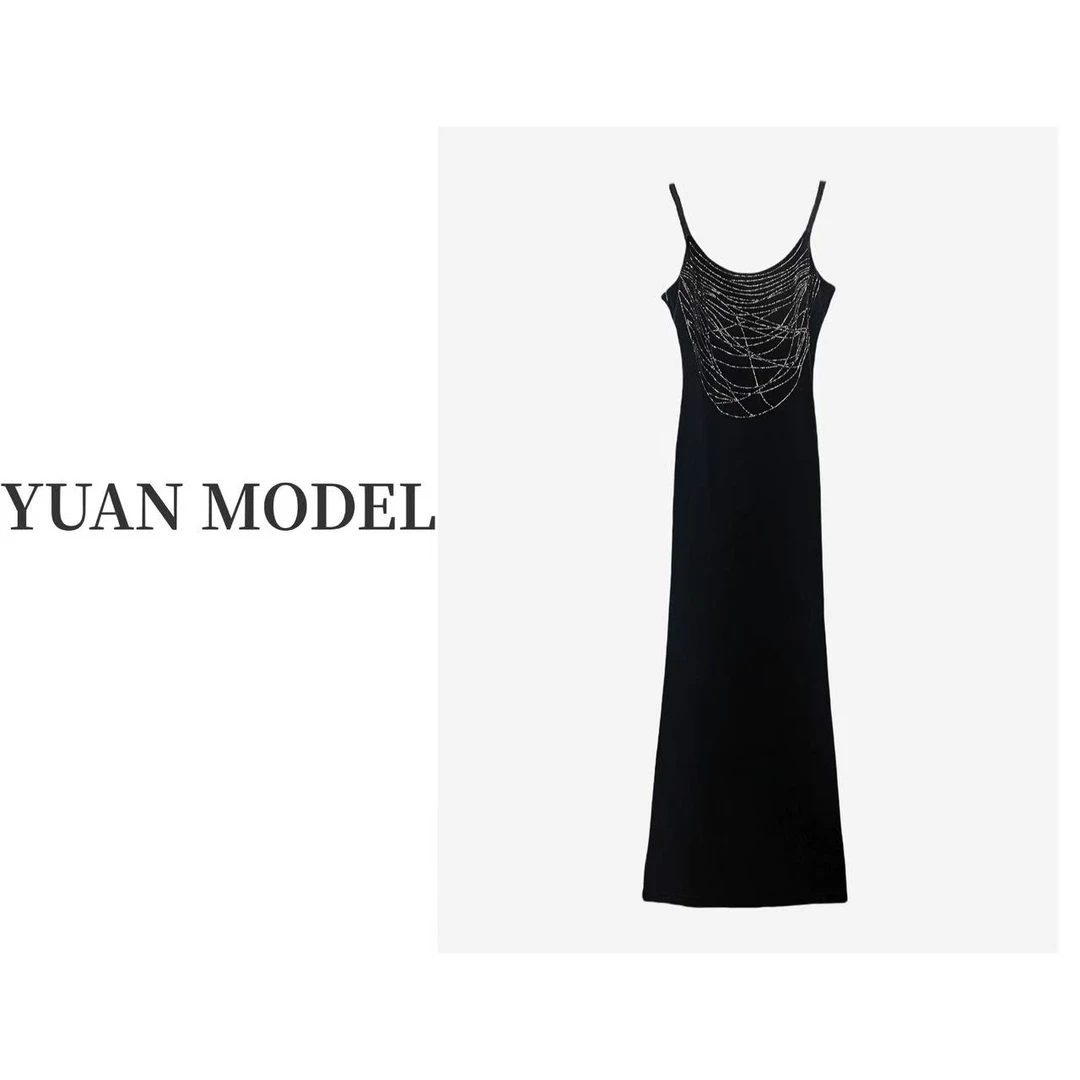 YUAN MODEL/媛老板-晚宴礼服项链烫钻连衣裙气质长裙女装