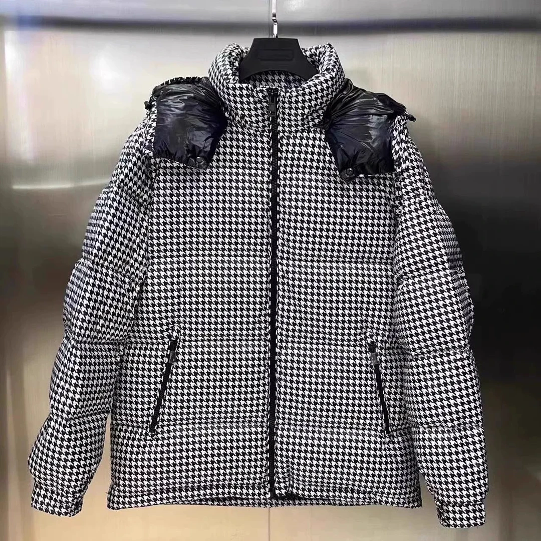 男女同款千鸟格羽绒服保暖拆卸帽时装羽绒超轻暖