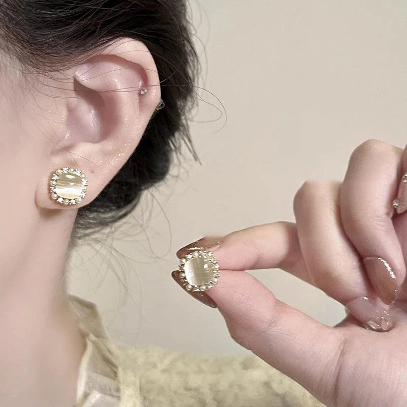 气质小方糖锆石耳钉女轻奢高级感温柔分简约耳环火爆款耳饰品5850
