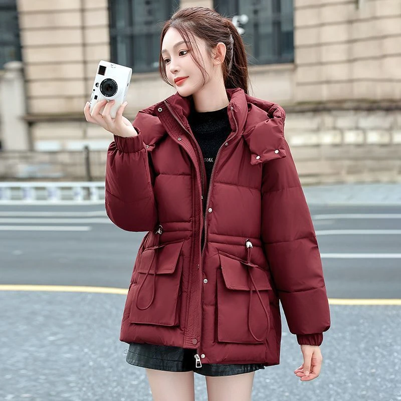 冬季棉服新款加厚韩板连帽棉袄保暖宽松棉衣中长款收腰时尚外套