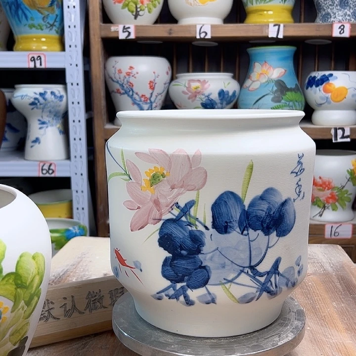陶电饭煲青花荷花陶瓷