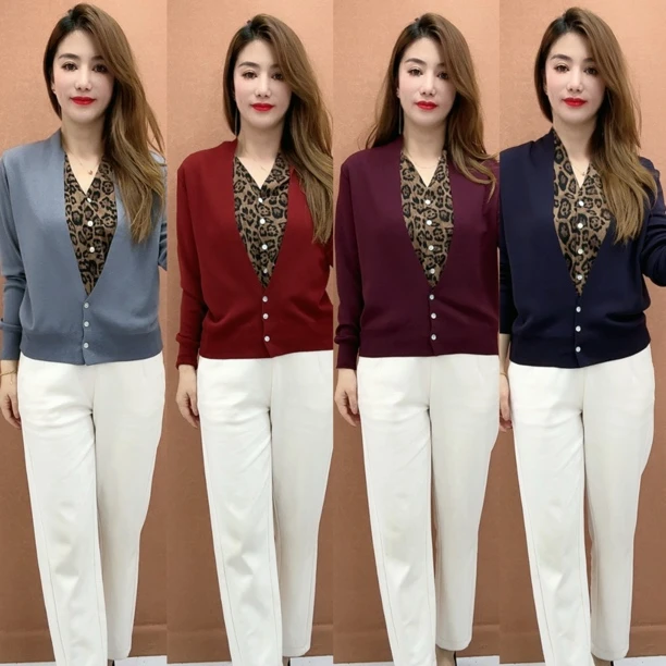 SZ时尚洋气假两件显瘦长袖拼接针织衫