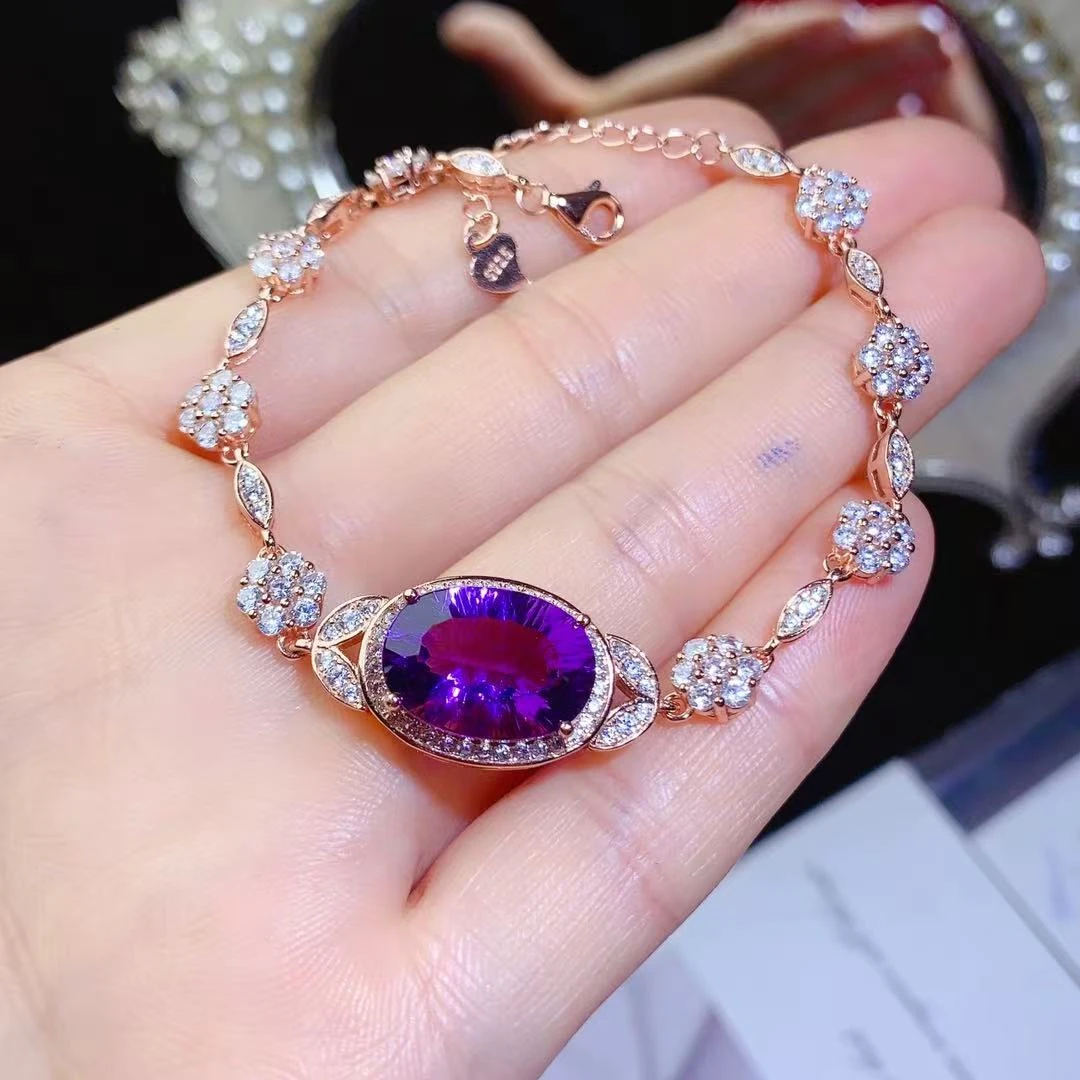 s925银镶天然紫水晶手链精致百搭日常