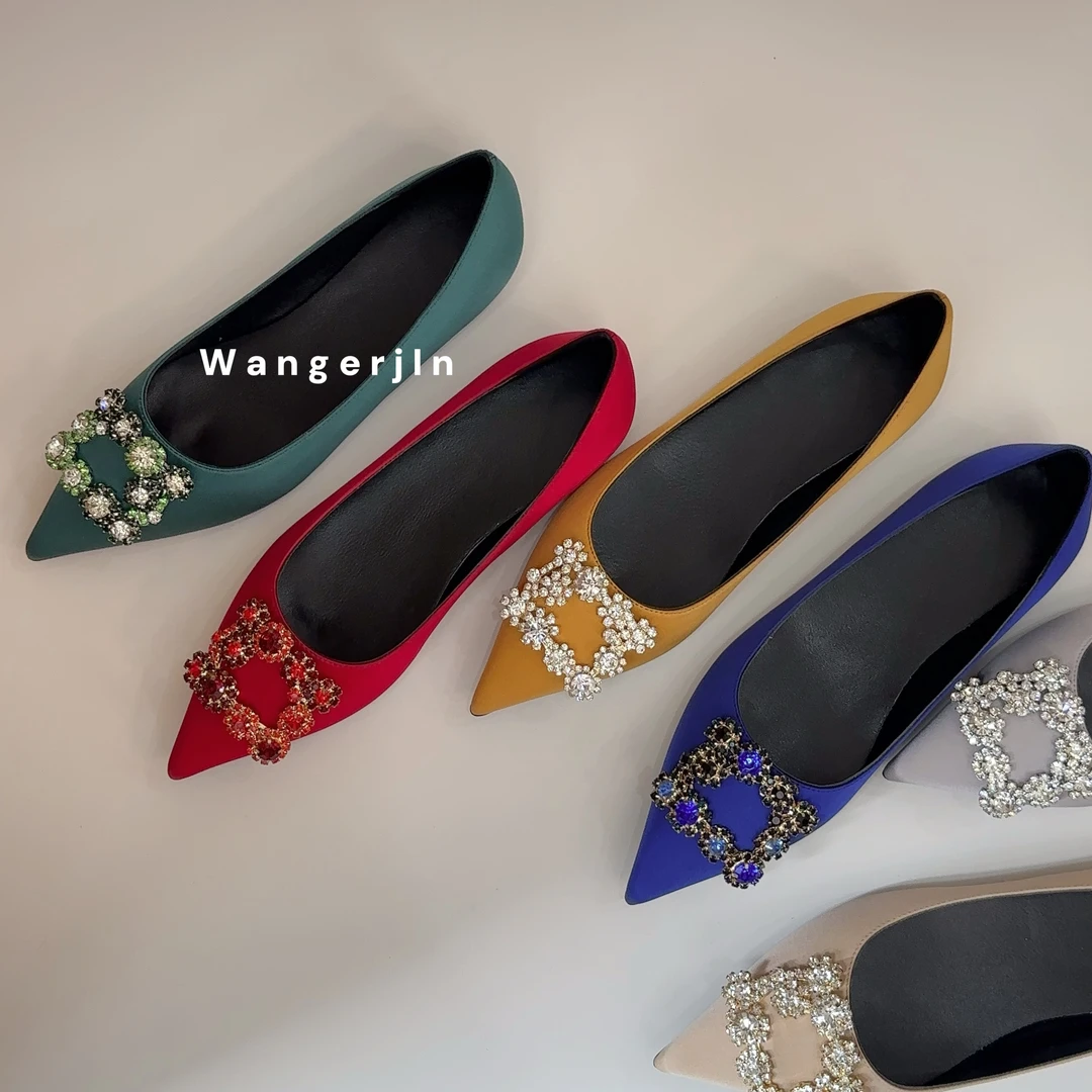 【王二今】桑蚕丝/6CM/方扣水钻尖头气质名媛性感日常通勤浅口单鞋