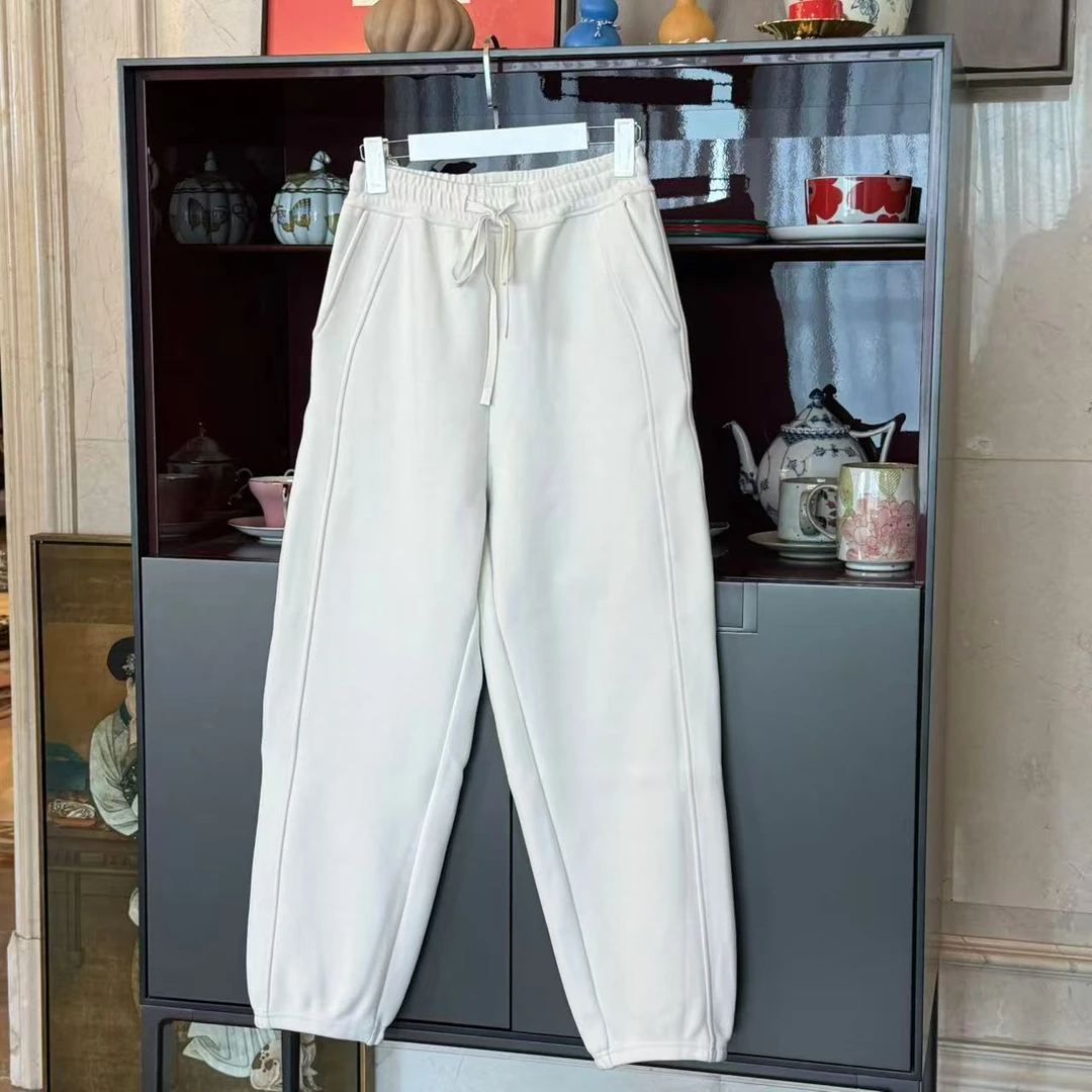MYL 2025秋季新品聚酯混纺白色防风裤休闲裤中腰系带运动长裤