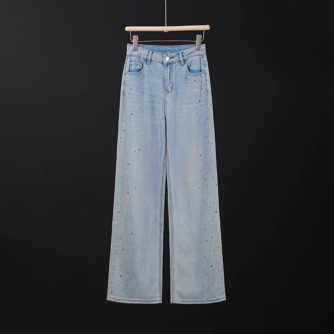 K11B-25203 品质柜货！精裁！春秋女士时尚简约烫钻高腰休闲牛仔裤