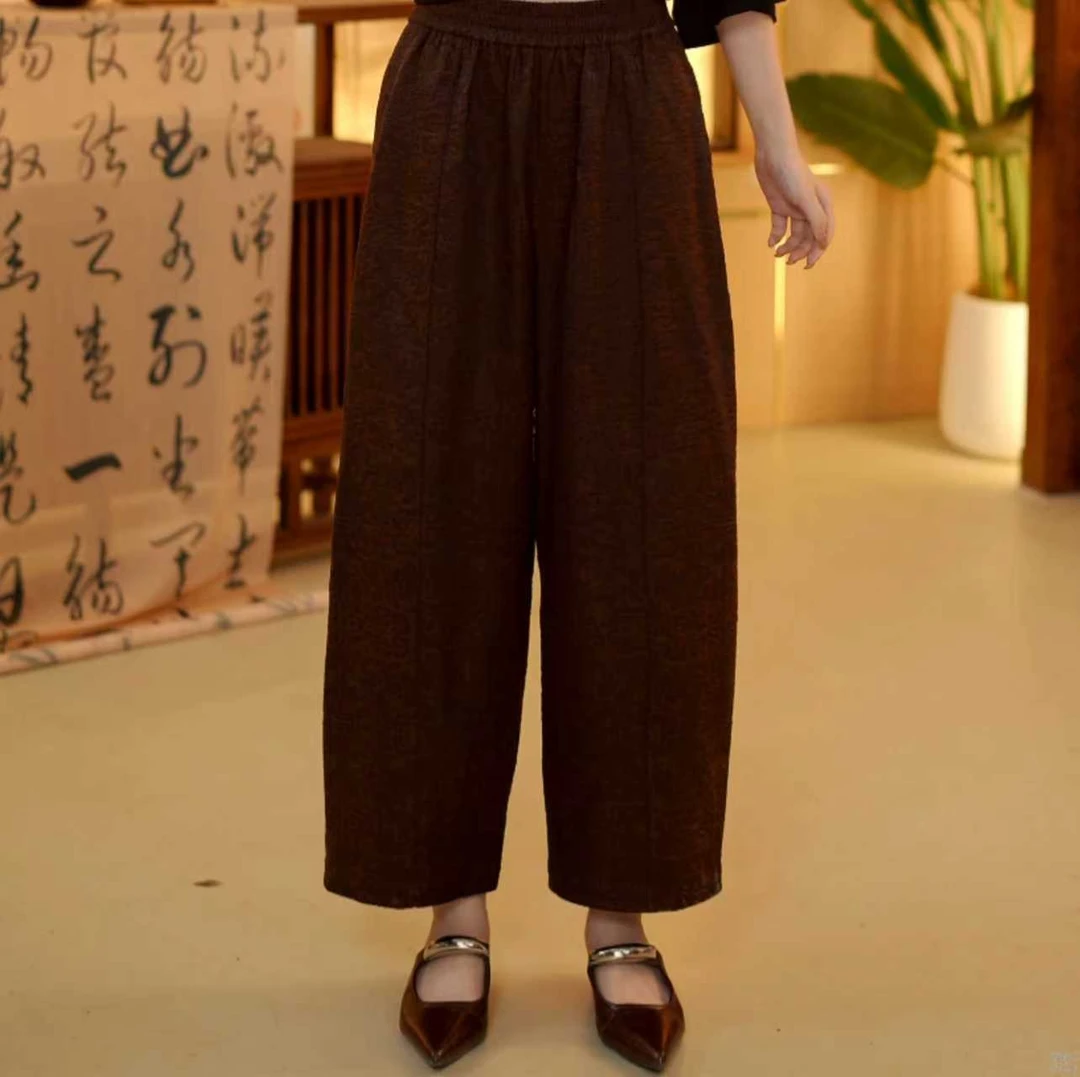 莹 新中式国风 2681811 重磅油丝 冠乐绉饕餮纹提花 花苞裤 M 90