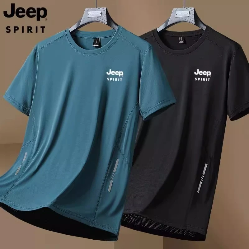 JEEP吉普冰丝男士短袖t恤夏季透气爸爸上衣大码运动速干t恤男半袖