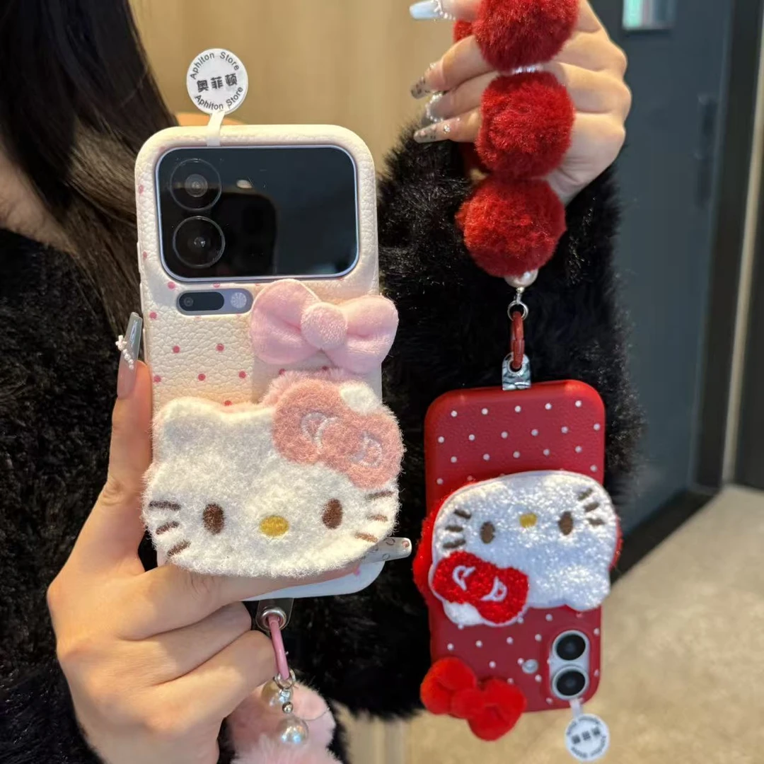 GGBond酒红毛绒kt挂绳适用苹果16皮纹手机壳小米17vivoppo华为P70