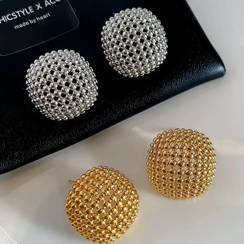 925银耳饰 925银针豆豆同款张悦儿镂空圆球耳环轻奢气质百搭