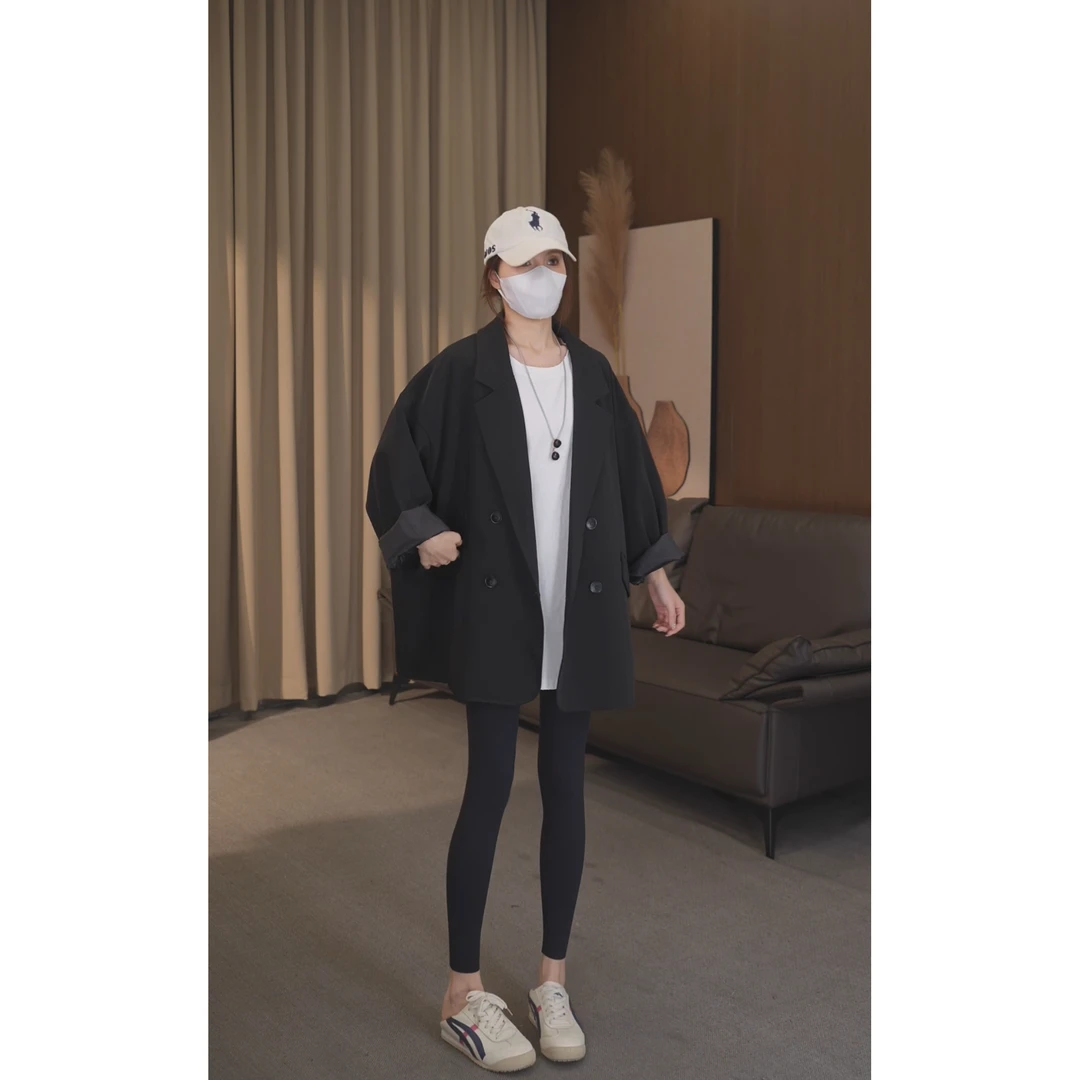 硕哥2025西装外套女宽松休闲落肩百搭潮流长袖上衣 22721