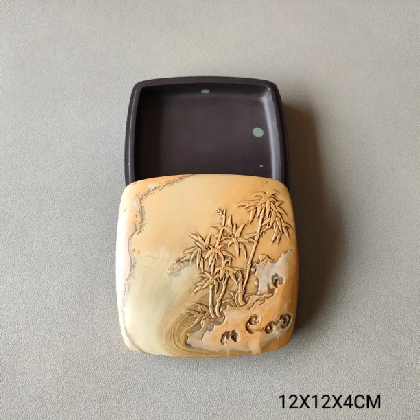 【加龙砚艺】攀枝花苴却砚文房四宝方形带盖实用砚台手工雕刻可研墨
