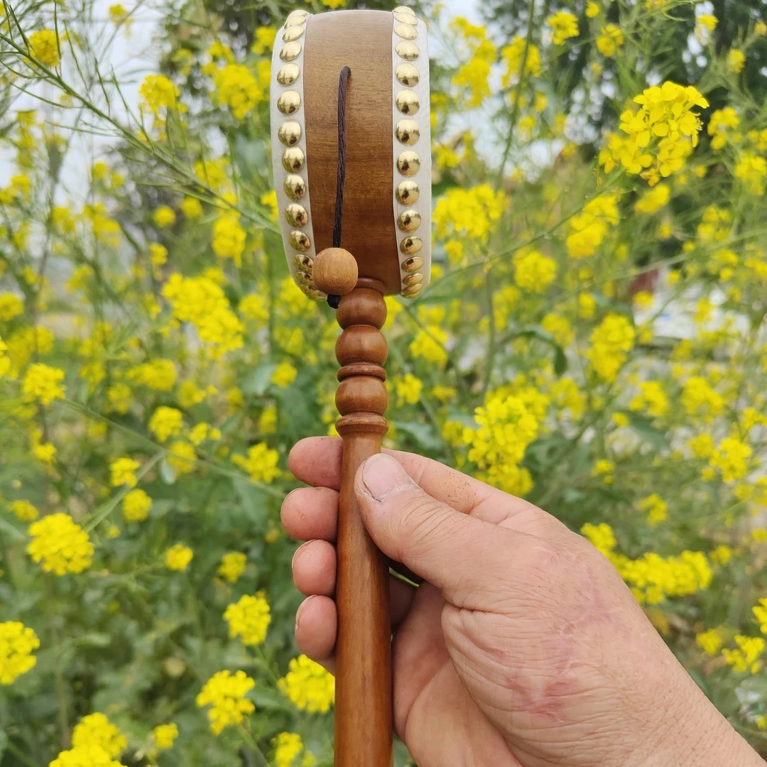 10cm金丝楠木原木原色非遗手工拨浪鼓