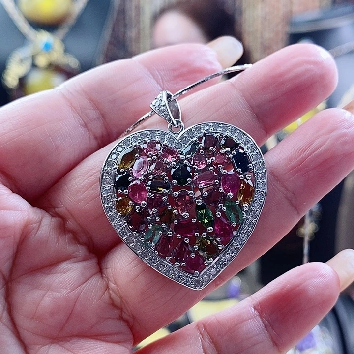 颈饰银S925镶嵌碧玺吊坠