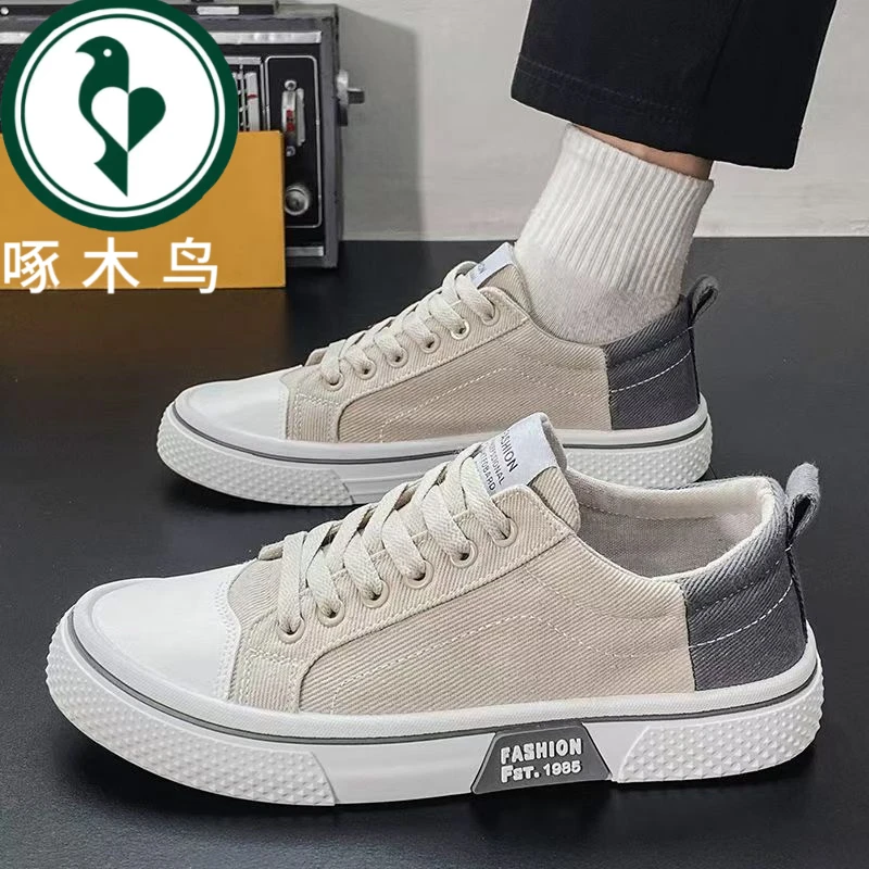 【正品】啄木鸟经典帆布鞋男款秋季男鞋新款透气百搭2025爆款休闲鞋