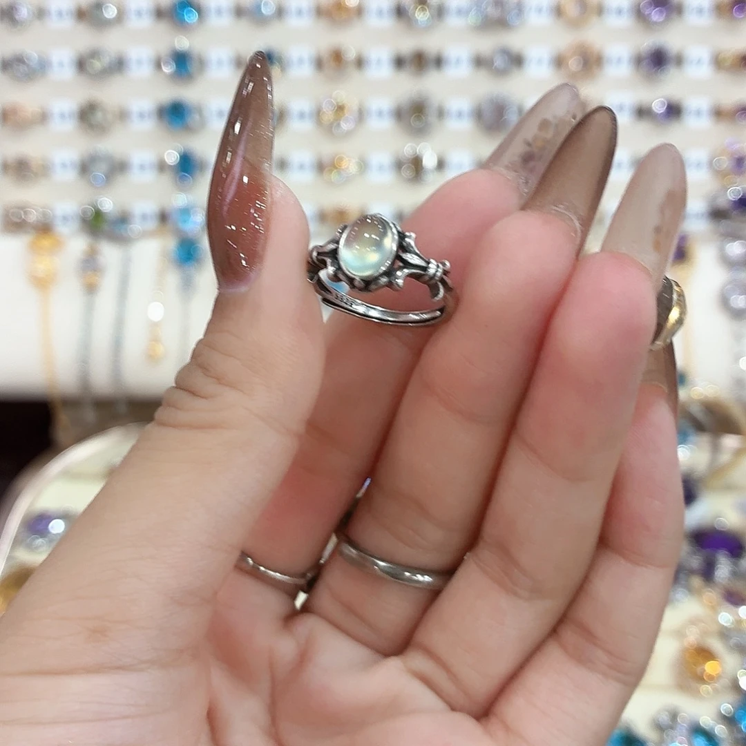 让****蛇纹石玉银S925镶嵌戒指