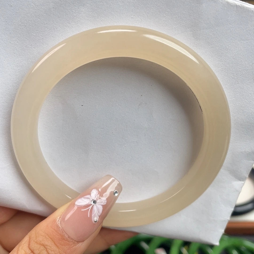 和田玉未镶嵌手镯冰藕粉！57