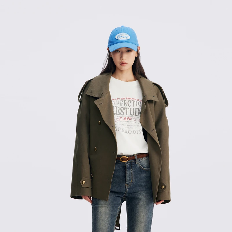 REVAN芮范松弛感军绿腰带短风衣RL70201069