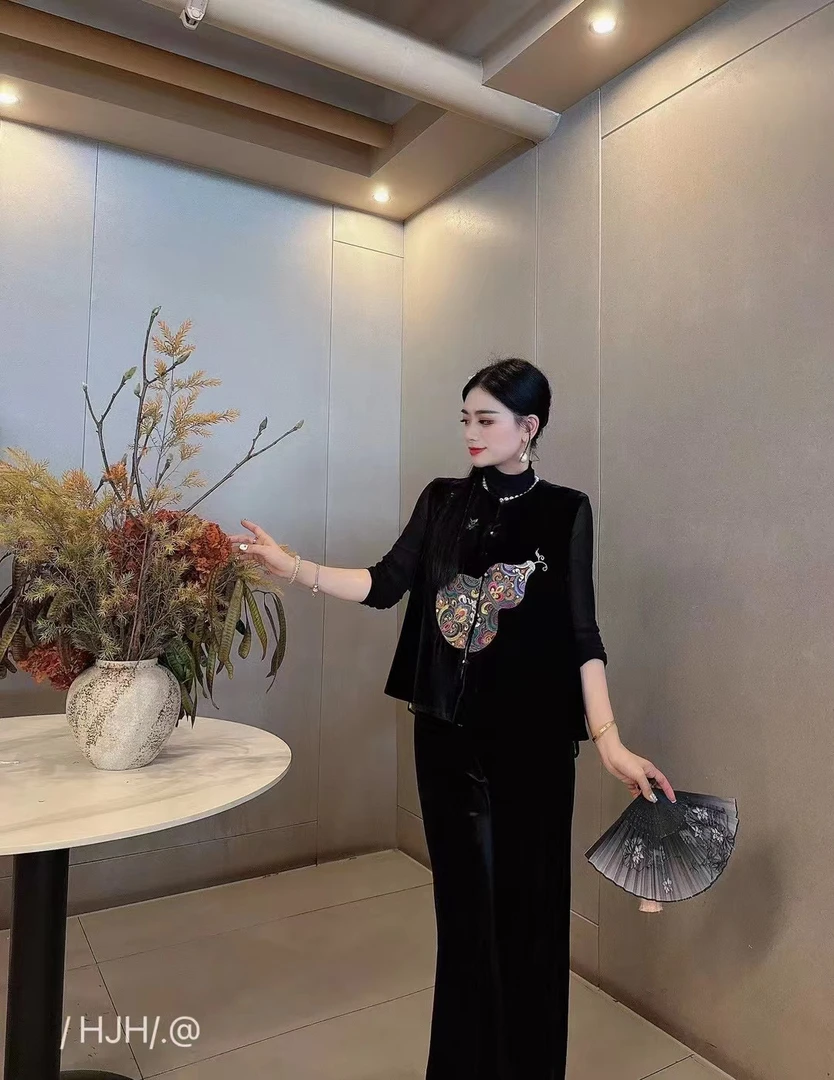 【七彩葫芦】新中式国风春秋新款丝绒重工刺绣女气质显瘦马甲086