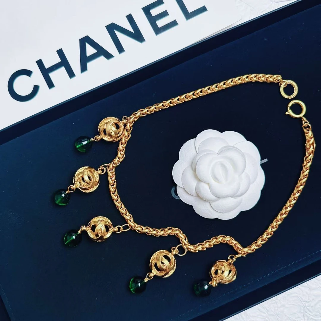 95新 Chanel/香奈儿 柚礼中古/香奈儿绿琉璃金球项链LE501011