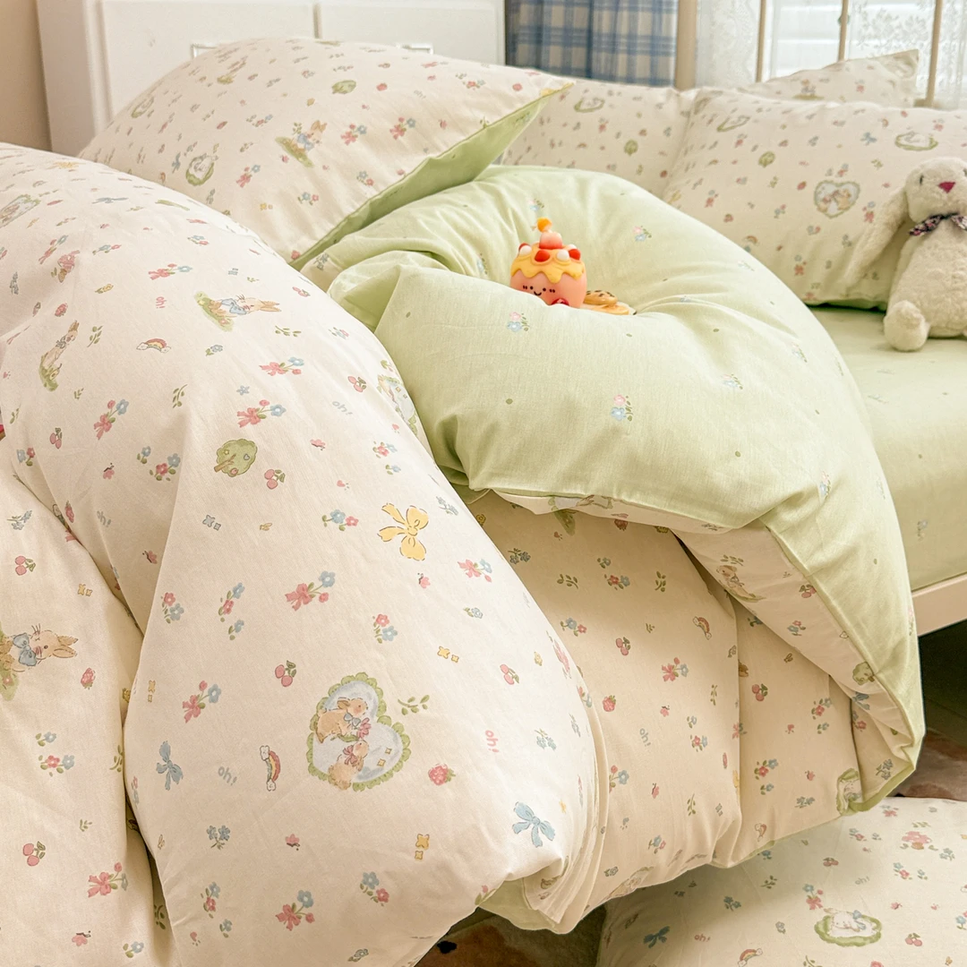 新疆100棉全棉四件套春秋床单床笠纯棉斜纹四件套小清新床上用品