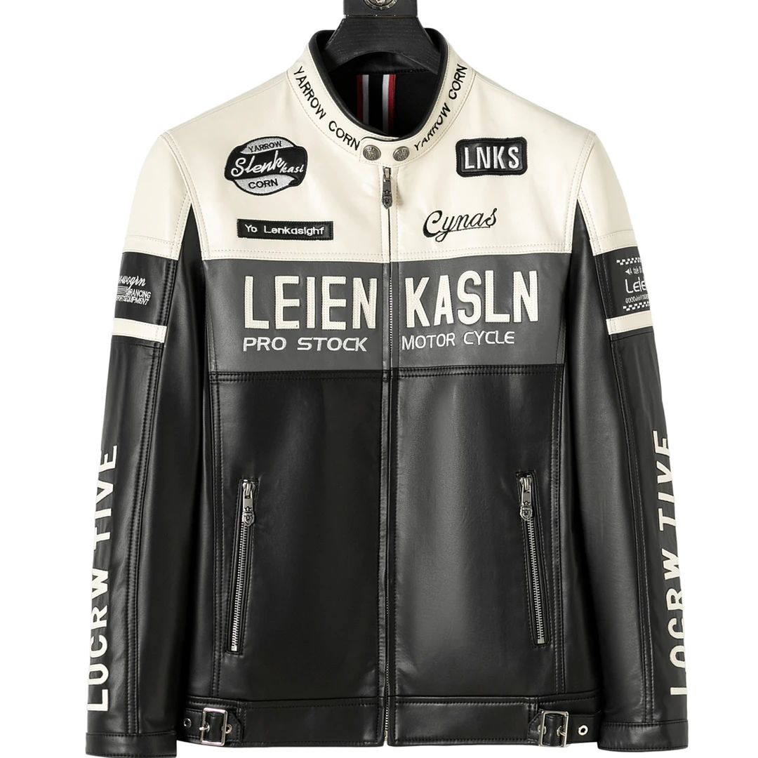 重工保暖潮牌真皮服秋冬刺绣皮衣加绒薄款春秋冬男士赛车服防风