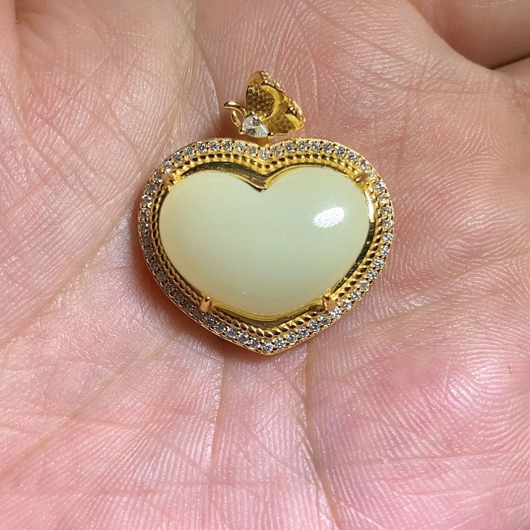 【闪购商品】吊坠(不含链)银S925镶嵌和田玉（黄玉）