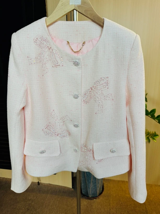 短款小香蝴蝶烫钻粉色