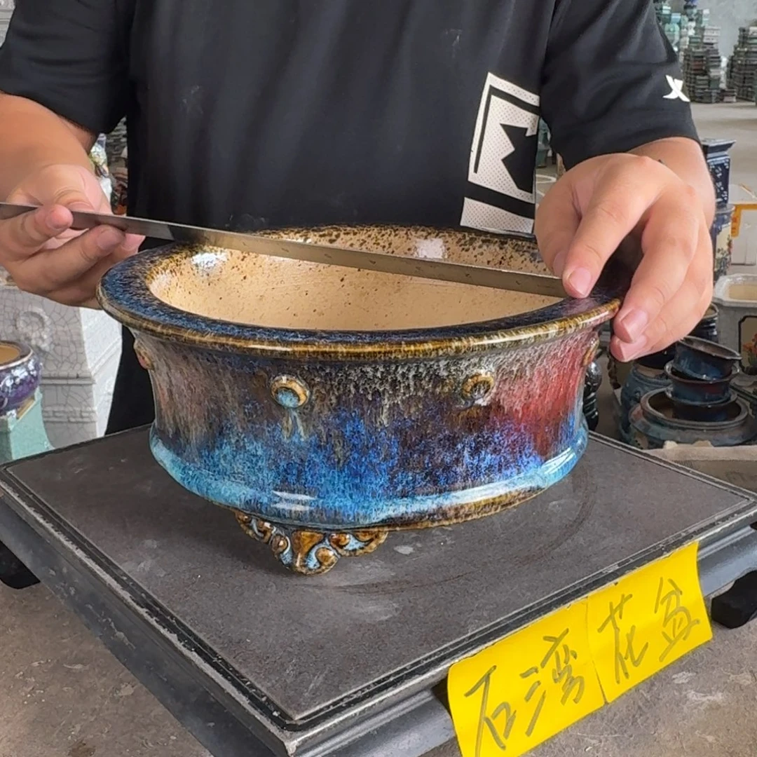 。一风堂石湾花盆 泥点 开孔痕迹 内21*9