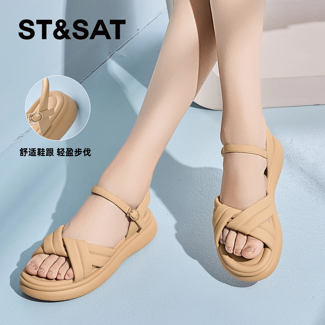 星期六女鞋夏季新款纯色低帮百搭沙滩鞋时装凉鞋罗马风格轻盈质感