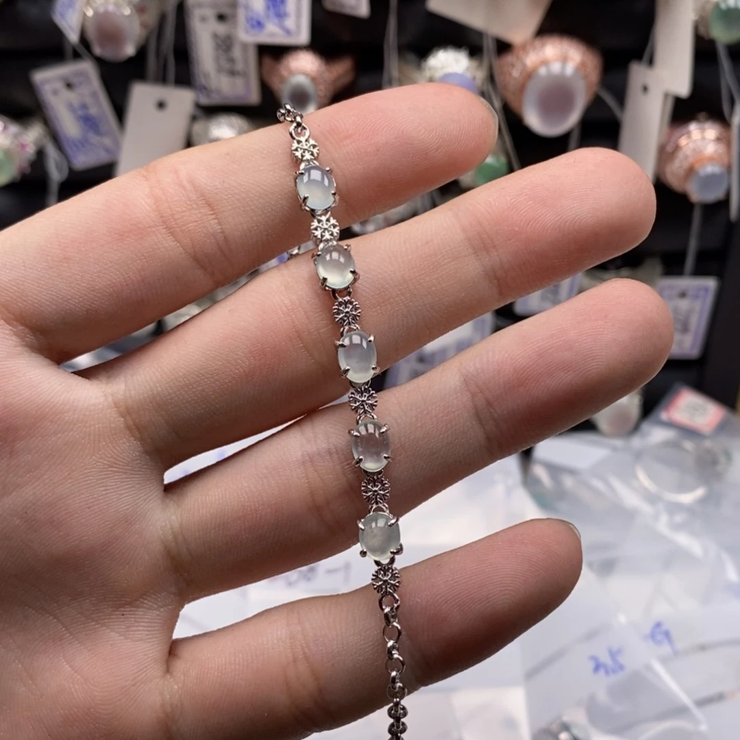 银S925镶嵌翡翠手链天然缅甸翡翠a货