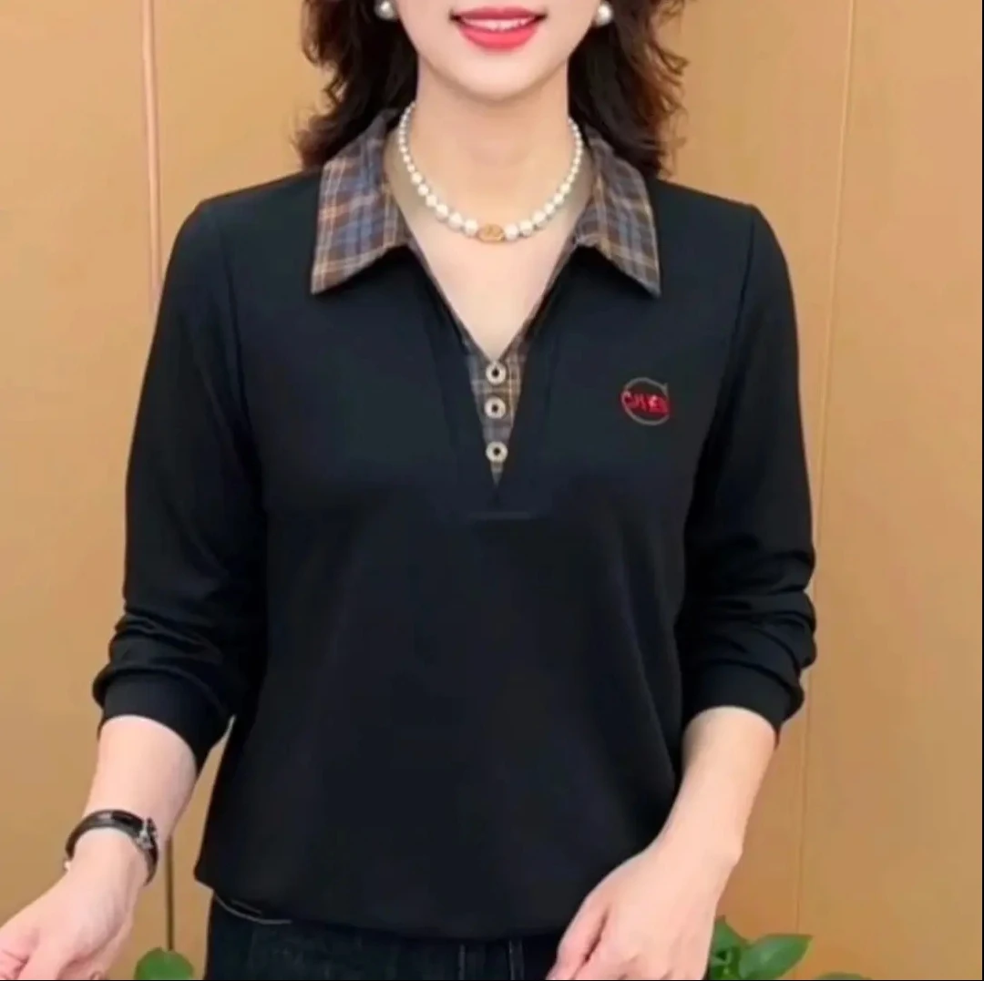 【清货价】秋季假两件网红长袖拼接常规打底衫显瘦休闲风T恤宽松型