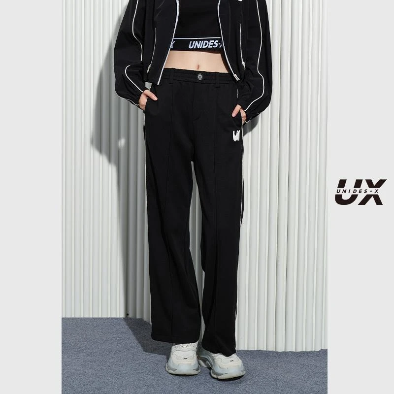 2025春季新款 黑色直筒长裤女 时尚通勤休闲针织长裤 百搭单品yc