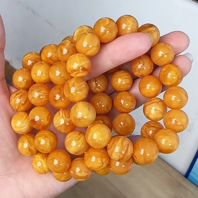 【齐福珠宝】12mm特级溶洞鸡油红妖花蜡圆珠单圈（多样性发其一）